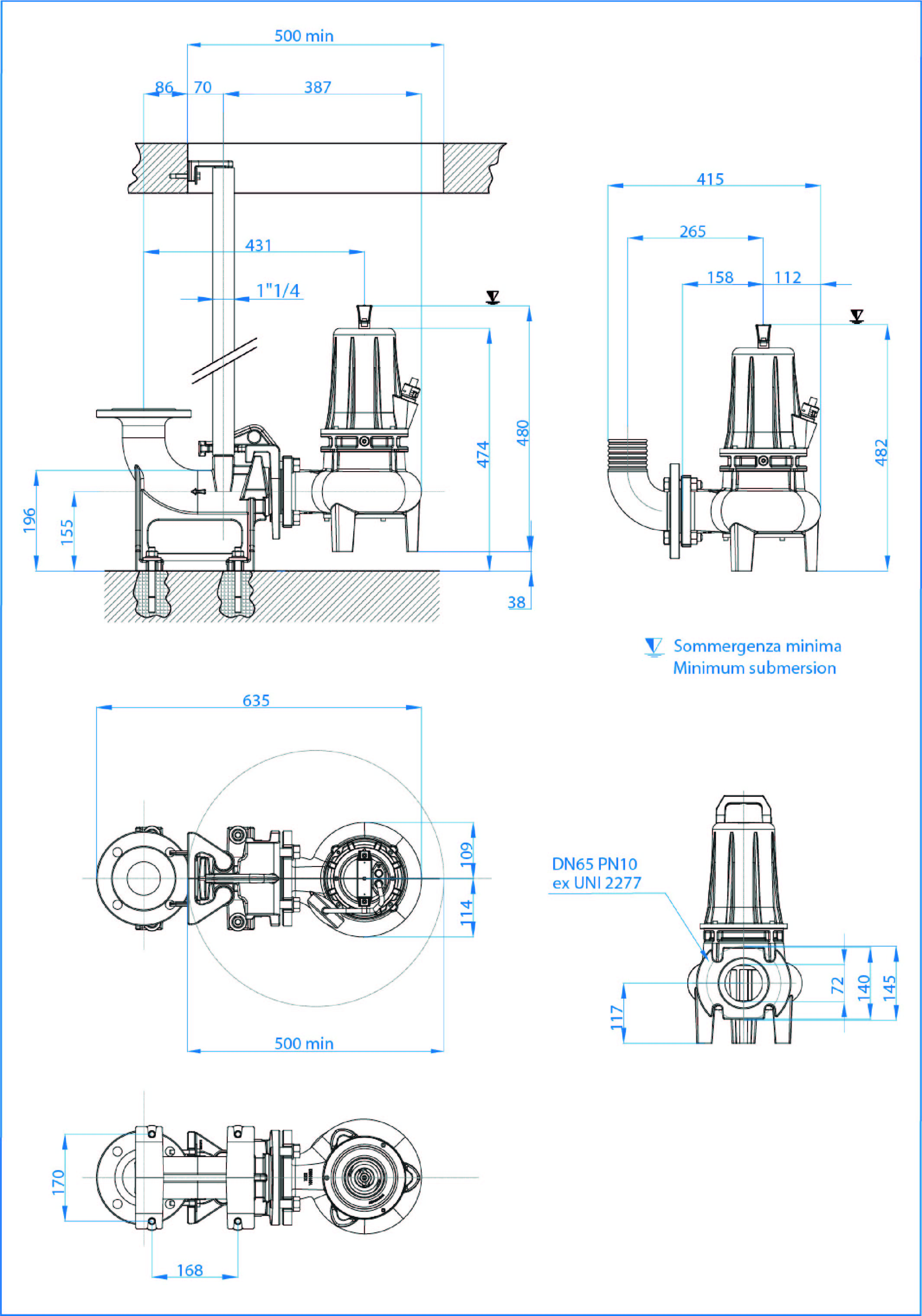 Pompe de relevage 2,2KW Triph Eaux chargées Roue vortex + Kit accessoires