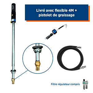 KIT FIXE - HUILE 5:1 200KG CREPINE LAIT AVEC FLEXIBLE 4M 